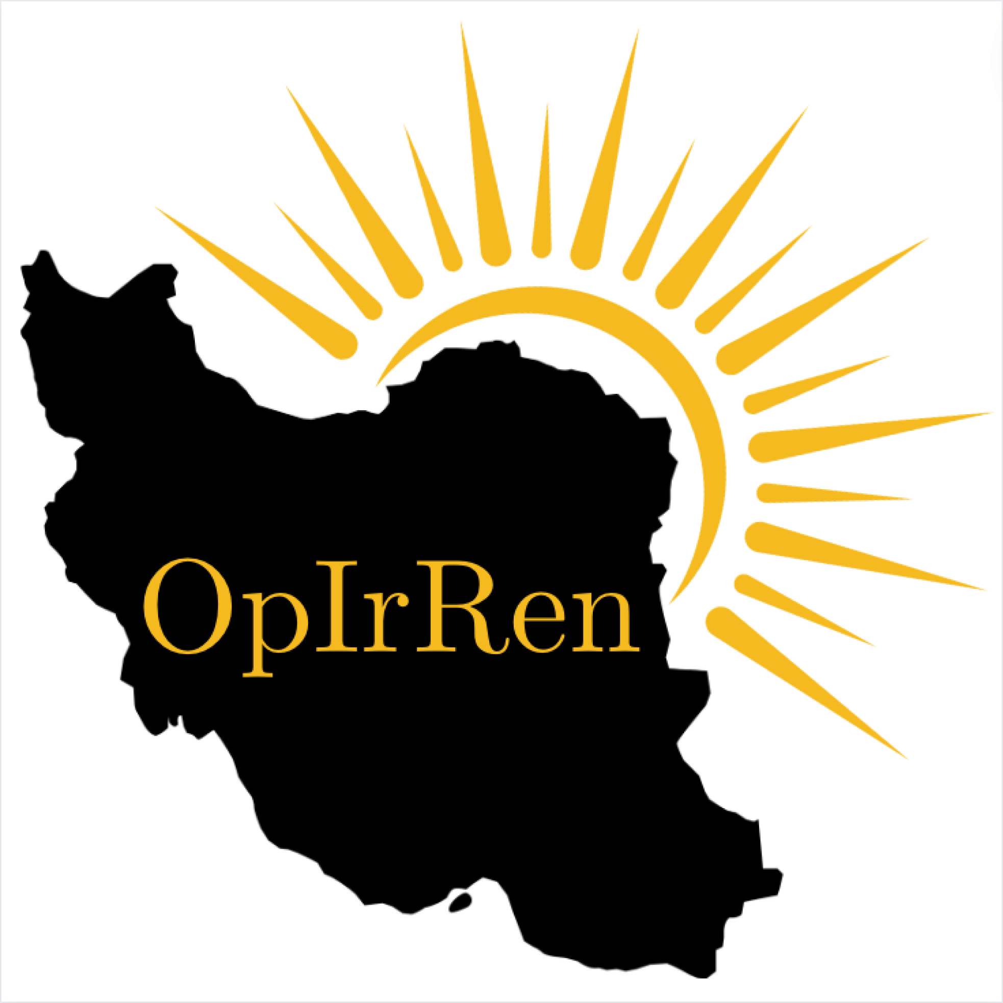 Operation Iranian Renaissance, abbreviated logo, containing the acronym 'OpIrRen' inside the black silhouette of Iran's land borders.